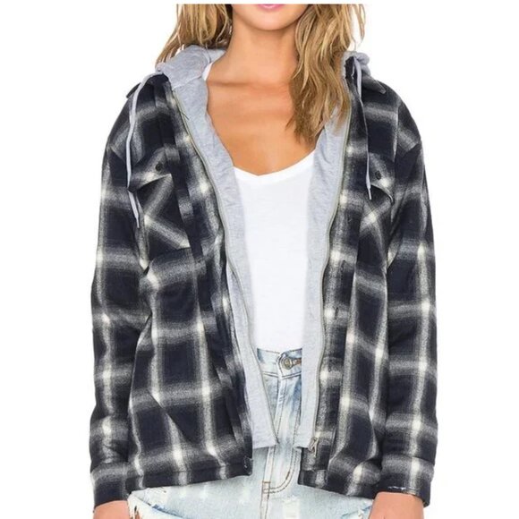 UNIF Vago Plaid Flannel Hooded Jacket Women's Size Small - Picture 1 of 8